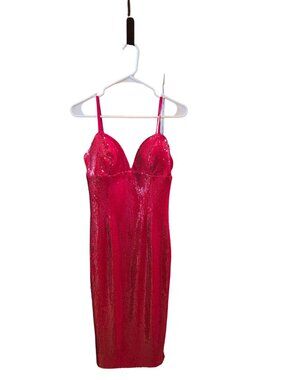 Dress the Population Lipstick Red Sequin Midi Dress Size M
